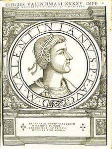 ヴァレンスは若く、ローマ時代の東西の皇帝から、アンドレアス・ハンバーガーによって印刷されたルドルフ・ヴィッセンバッハによって彫刻された古代の硬貨の最も真実な画像から、 作： Hans Rudolf Manuel Deutsch